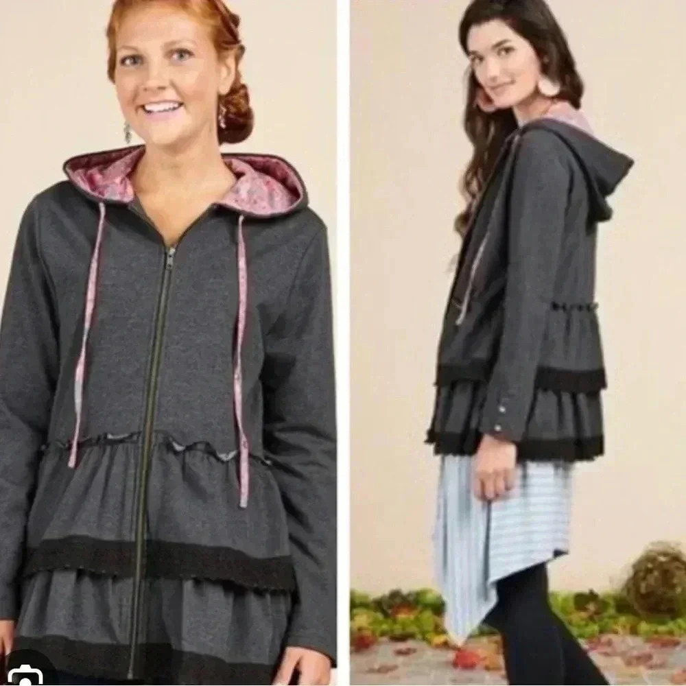 Matilda Jane Charcoal Gray Hooded Tiered Zip Jacket with Pink Lining - Picture 7 of 7